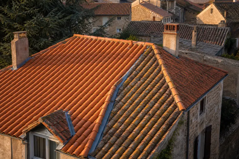 Toiture en tuiles après démoussage, tuiles ravivées